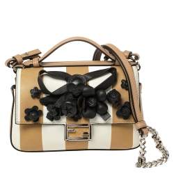 Pre Owned Fendi Multicolor Leather Flower Embellished Micro Double Baguette Bag
