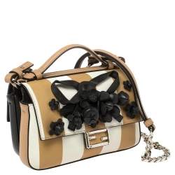 Pre Owned Fendi Multicolor Leather Flower Embellished Micro Double Baguette Bag