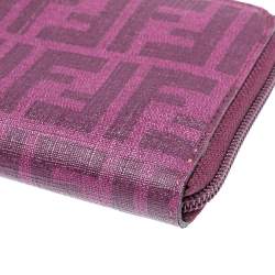 Pre Owned Fendi Purple Zucca Coated Canvas Zip Wallet
