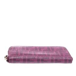 Pre Owned Fendi Purple Zucca Coated Canvas Zip Wallet