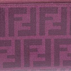 Pre Owned Fendi Purple Zucca Coated Canvas Zip Wallet