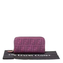 Pre Owned Fendi Purple Zucca Coated Canvas Zip Wallet