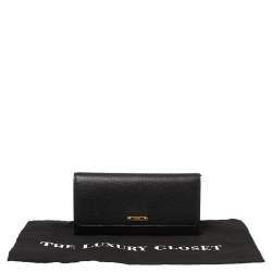Pre Owned Fendi Black Leather Flap Elite Continental Wallet