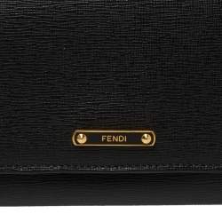 Pre Owned Fendi Black Leather Flap Elite Continental Wallet