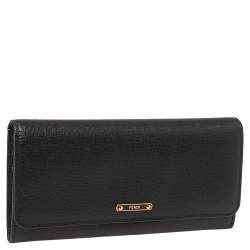 Pre Owned Fendi Black Leather Flap Elite Continental Wallet