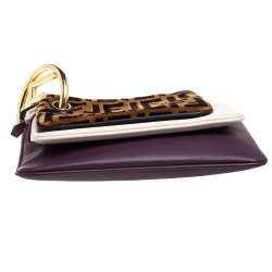 Pre Owned Fendi Multicolor Zucca Velvet and Leather Triplette Clutch Bag