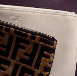 Pre Owned Fendi Multicolor Zucca Velvet and Leather Triplette Clutch Bag