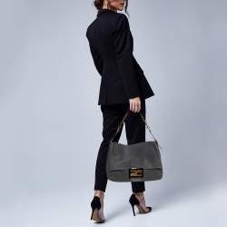 Pre Owned Fendi Metallic Grey Nubuck Mama Forever Shoulder Bag