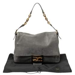 Pre Owned Fendi Metallic Grey Nubuck Mama Forever Shoulder Bag