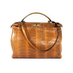 Fendi Brown Python Mini Peekaboo Top Handle Bag