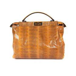 Fendi Brown Python Mini Peekaboo Top Handle Bag