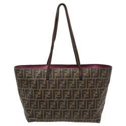 مملوكة مسبقًا Fendi Tobacco Zucca Coated Canvas Spalmati Roll Shopper Tote