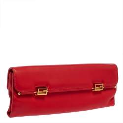 Pre Owned Fendi Red Soft Leather Long Clutch
