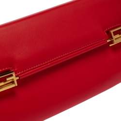 Pre Owned Fendi Red Soft Leather Long Clutch