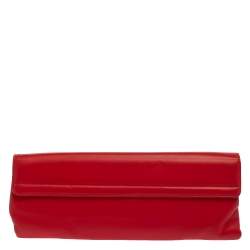 Pre Owned Fendi Red Soft Leather Long Clutch