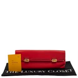 Pre Owned Fendi Red Soft Leather Long Clutch
