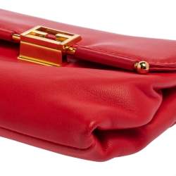 Pre Owned Fendi Red Soft Leather Long Clutch
