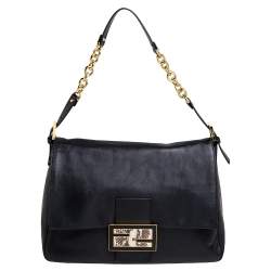 Pre Owned Fendi Black Leather And Water Snake Mamma Forever Shoulder Bag