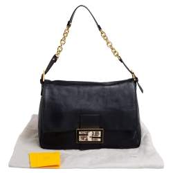 Pre Owned Fendi Black Leather And Water Snake Mamma Forever Shoulder Bag