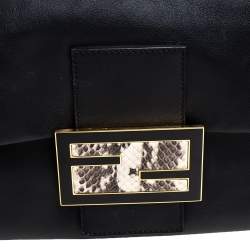 Pre Owned Fendi Black Leather And Water Snake Mamma Forever Shoulder Bag