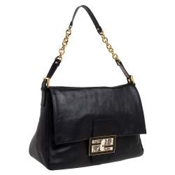 Pre Owned Fendi Black Leather And Water Snake Mamma Forever Shoulder Bag