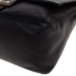 Pre Owned Fendi Black Leather And Water Snake Mamma Forever Shoulder Bag