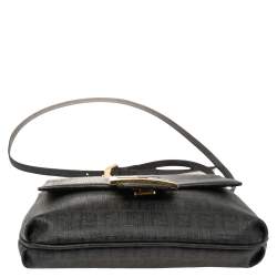 Fendi Black Zucchino Coated Canvas FF Flap Messenger Bag