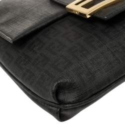 Fendi Black Zucchino Coated Canvas FF Flap Messenger Bag