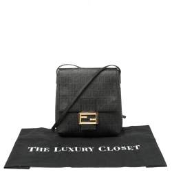Fendi Black Zucchino Coated Canvas FF Flap Messenger Bag