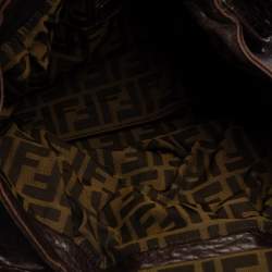 Pre Owned Fendi Tobacco Zucca Canvas and Leather Fringed Spy Bag