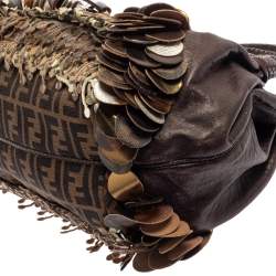Pre Owned Fendi Tobacco Zucca Canvas and Leather Fringed Spy Bag