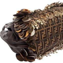 Pre Owned Fendi Tobacco Zucca Canvas and Leather Fringed Spy Bag
