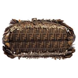 Pre Owned Fendi Tobacco Zucca Canvas and Leather Fringed Spy Bag