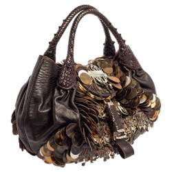 Pre Owned Fendi Tobacco Zucca Canvas and Leather Fringed Spy Bag