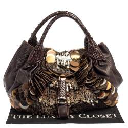 Pre Owned Fendi Tobacco Zucca Canvas and Leather Fringed Spy Bag