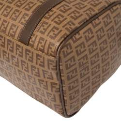 Pre Owned Fendi Brown Zucchino Coated Canvas and Leather Small Forever Bauletto Boston Bag