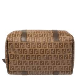 Pre Owned Fendi Brown Zucchino Coated Canvas and Leather Small Forever Bauletto Boston Bag