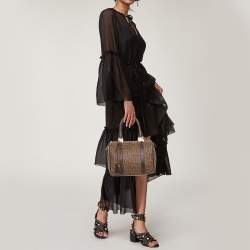 Pre Owned Fendi Brown Zucchino Coated Canvas and Leather Small Forever Bauletto Boston Bag