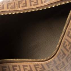 Pre Owned Fendi Brown Zucchino Coated Canvas and Leather Small Forever Bauletto Boston Bag