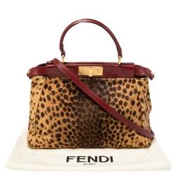 Pre Owned Fendi Brown/Burgundy Calf Hair and Leather Medium Peekaboo Top Handle Bag