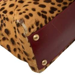 Pre Owned Fendi Brown/Burgundy Calf Hair and Leather Medium Peekaboo Top Handle Bag