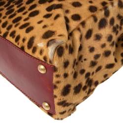 Pre Owned Fendi Brown/Burgundy Calf Hair and Leather Medium Peekaboo Top Handle Bag