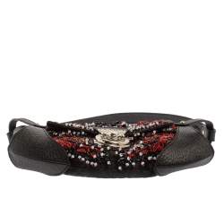 Pre Owned Fendi Black Zucchino Canvas and Leather Beaded Compilation Shoulder Bag