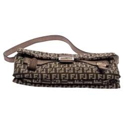 Pre Owned حقيبة كتف فندي باغويت جلد وكانفاس زوكينو بني 