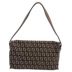 Pre Owned حقيبة كتف فندي باغويت جلد وكانفاس زوكينو بني 