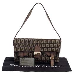 Pre Owned حقيبة كتف فندي باغويت جلد وكانفاس زوكينو بني 