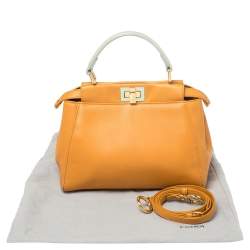 Pre Owned Fendi Orange/Green Leather Mini Peekaboo Top Handle Bag