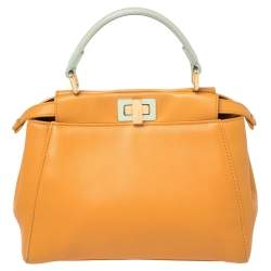 Pre Owned Fendi Orange/Green Leather Mini Peekaboo Top Handle Bag