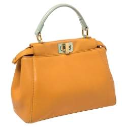 Pre Owned Fendi Orange/Green Leather Mini Peekaboo Top Handle Bag