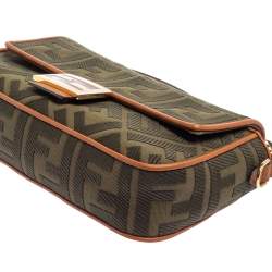 Fendi Military Green Zucca Embroidered Canvas and Leather FF Baguette Bag